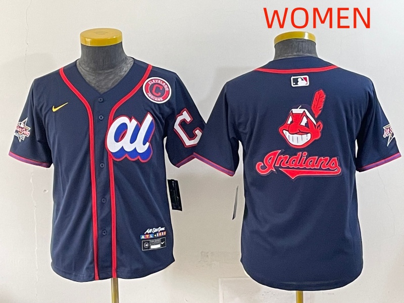 Women 2025 Cleveland Indians Blank Drak Blue All star Blank Blue Nike MLB Jersey style 3->women mlb jersey->Women Jersey